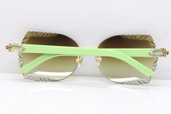 Cartier Rimless T8200762 Big Diamond Black Inside Green Aztec Arms Sunglasses In Gold Brown Lens 