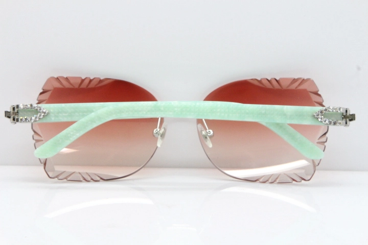 Cartier Rimless T8200762 Big Diamond Marble Green Aztec Arms Sunglasses In Gold Pink Lens