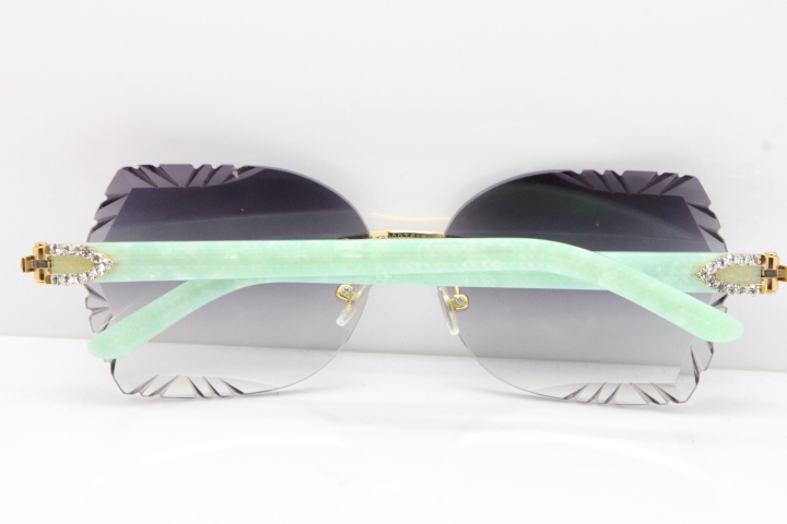 Cartier Rimless T8200762 Big Diamond Marble Green Aztec Arms Sunglasses In Gold Gray Lens