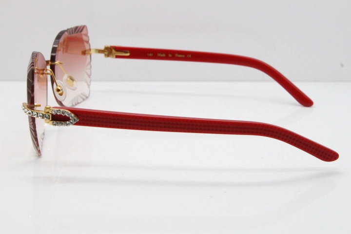 Cartier Rimless T8200762 Big Diamond Red Aztec Arms Sunglasses In Gold Pink Lens