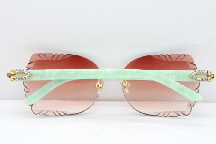 Cartier Rimless T8200762 Big Diamond Marble Green Aztec Arms Sunglasses In Gold Pink Lens