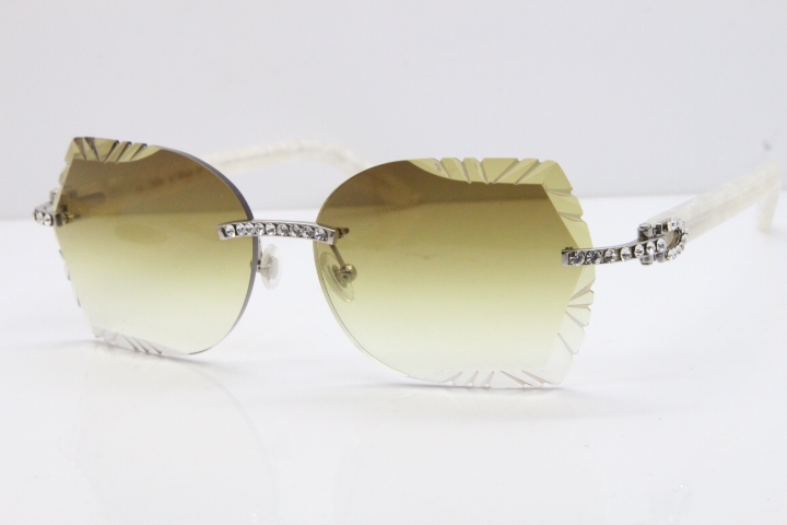 Cartier Rimless T8200762 Big Diamond Marble White Aztec Arms Sunglasses In Gold Brown Lens