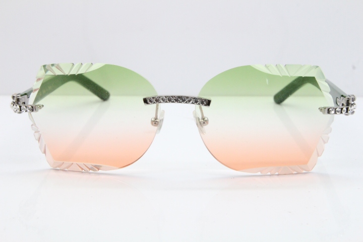 Cartier Rimless T8200762 Big Diamond Green Aztec Arms Sunglasses In Gold Green Brown Lens