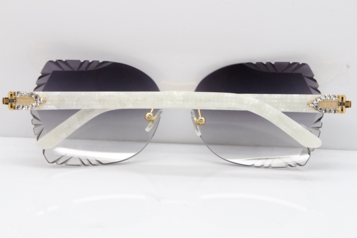 Cartier Rimless T8200762 Big Diamond Marble White Aztec Arms Sunglasses In Gold Gray Lens