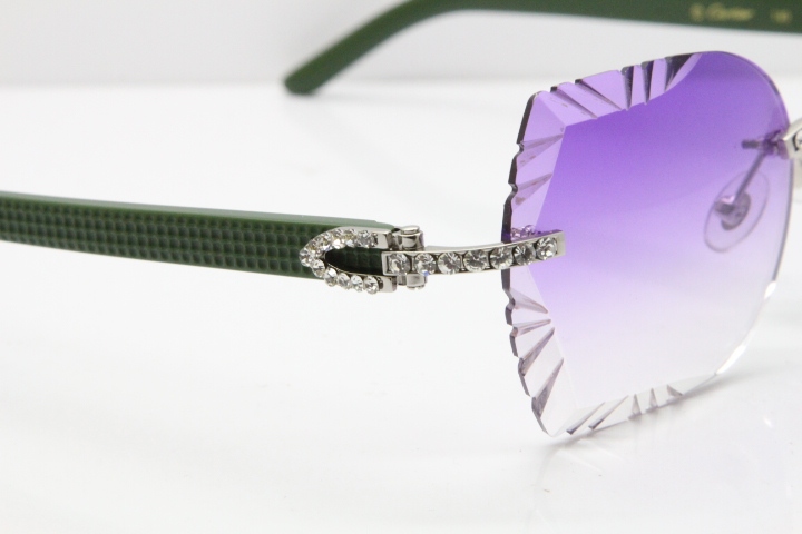 Cartier Rimless T8200762 Big Diamond Green Aztec Arms Sunglasses In Gold Purple Lens