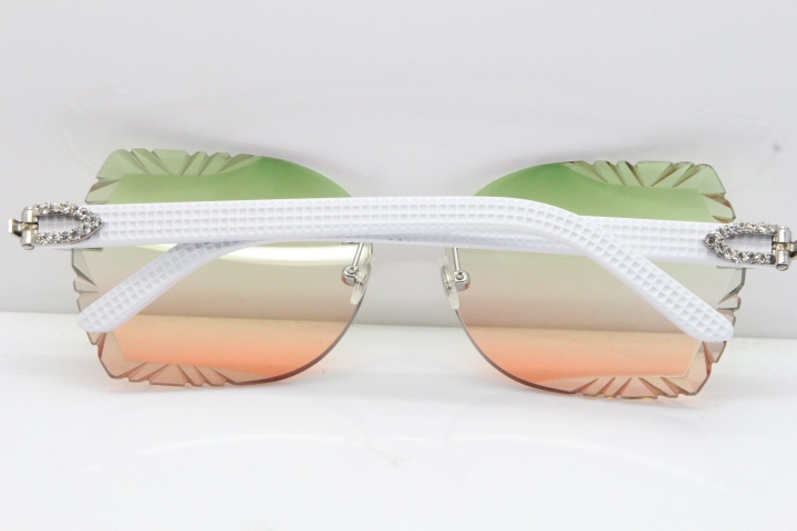 Cartier Rimless T8200762 Big Diamond White Aztec Arms Sunglasses In Gold Green Brown Lens