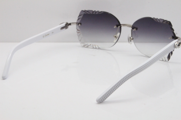 Cartier Rimless T8200762 Big Diamond White Aztec Arms Sunglasses In Gold Gray Lens