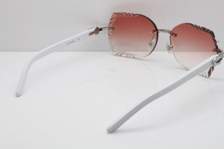 Cartier Rimless T8200762 Big Diamond White Aztec Arms Sunglasses In Gold Red Lens