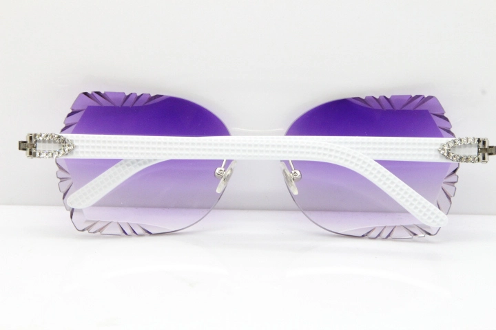 Cartier Rimless T8200762 Big Diamond White Aztec Arms Sunglasses In Gold Purple Lens