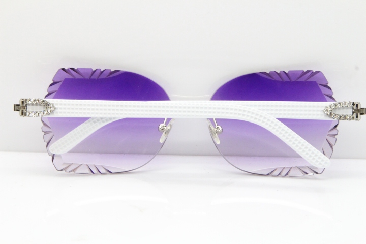 Cartier Rimless T8200762 Big Diamond White Aztec Arms Sunglasses In Gold Purple Lens