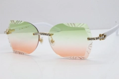 Cartier Rimless T8200762 Big Diamond White Aztec Arms Sunglasses In Gold Green Brown Lens