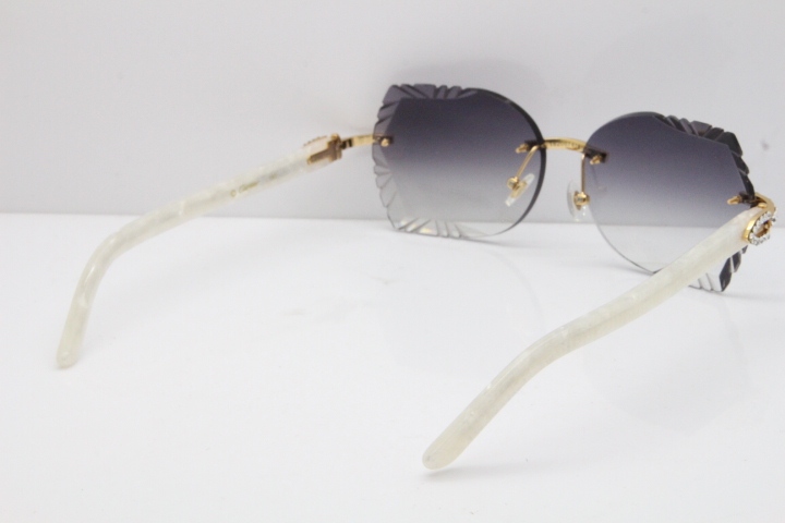 Cartier Rimless T8200762 Big Diamond Marble White Aztec Arms Sunglasses In Gold Gray Lens