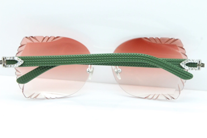 Cartier Rimless T8200762 Big Diamond Green Aztec Arms Sunglasses In Gold Red Lens