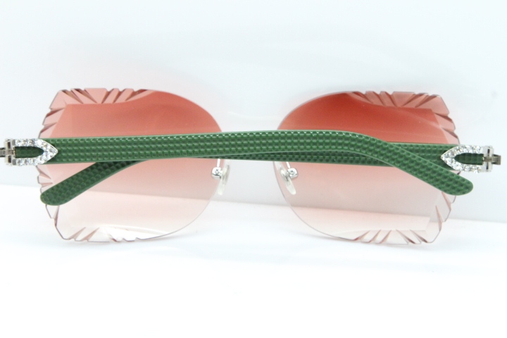 Cartier Rimless T8200762 Big Diamond Green Aztec Arms Sunglasses In Gold Red Lens