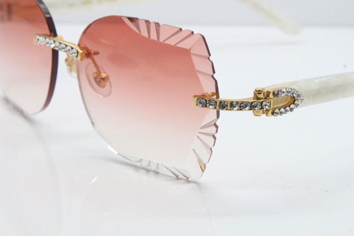 Cartier Rimless T8200762 Big Diamond Marble White Aztec Arms Sunglasses In Gold Red Lens