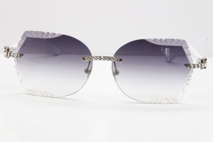 Cartier Rimless T8200762 Big Diamond White Aztec Arms Sunglasses In Gold Gray Lens