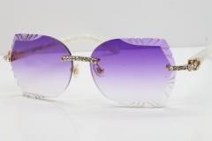 Cartier Rimless T8200762 Big Diamond Marble White Aztec Arms Sunglasses In Gold Purple Lens