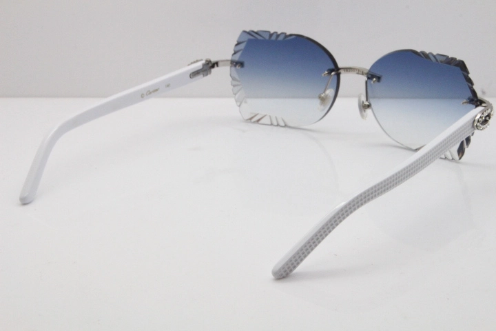 Cartier Rimless T8200762 Big Diamond White Aztec Arms Sunglasses In Gold Blue Lens