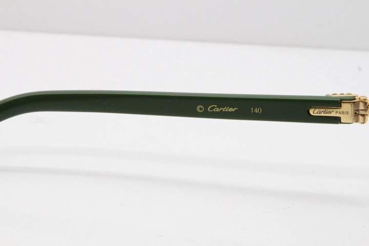 Cartier Rimless T8200762 Big Diamond Green Aztec Arms Sunglasses In Gold Gray Lens