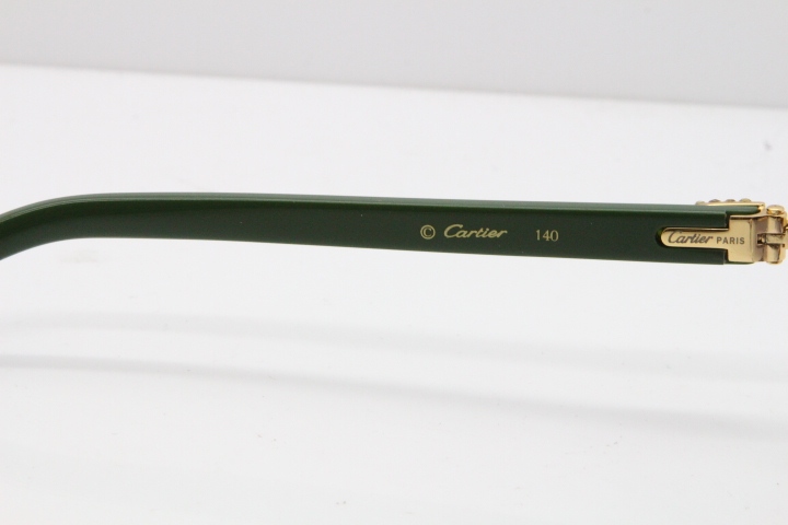 Cartier Rimless T8200762 Big Diamond Green Aztec Arms Sunglasses In Gold Gray Lens