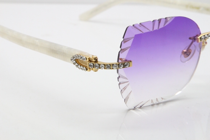 Cartier Rimless T8200762 Big Diamond Marble White Aztec Arms Sunglasses In Gold Purple Lens