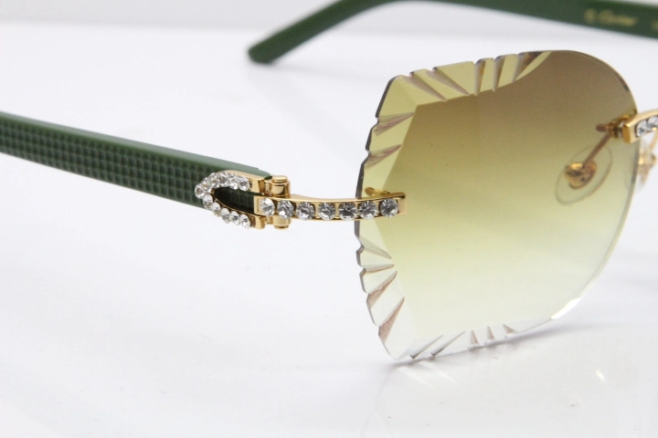 Cartier Rimless T8200762 Big Diamond Green Aztec Arms Sunglasses In Gold Brown Lens