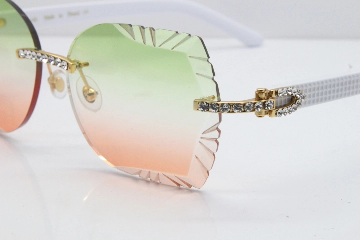 Cartier Rimless T8200762 Big Diamond White Aztec Arms Sunglasses In Gold Green Brown Lens