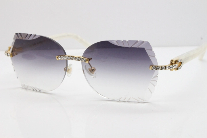 Cartier Rimless T8200762 Big Diamond Marble White Aztec Arms Sunglasses In Gold Gray Lens