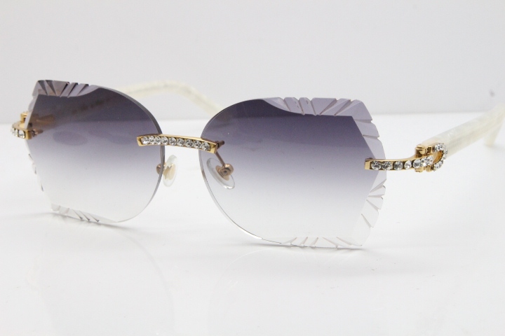 Cartier Rimless T8200762 Big Diamond Marble White Aztec Arms Sunglasses In Gold Gray Lens