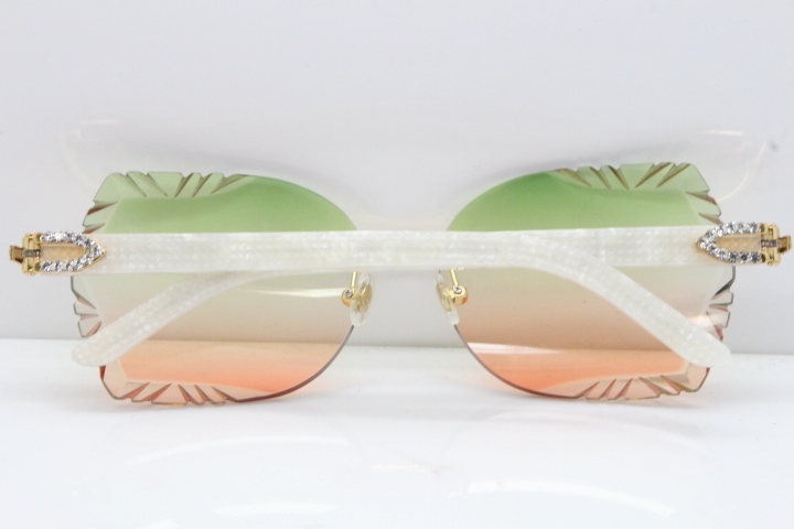 Cartier Rimless T8200762 Big Diamond Marble White Aztec Arms Sunglasses In Gold Green Brown Lens 