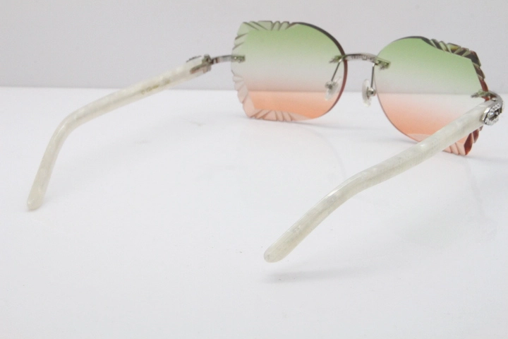 Cartier Rimless T8200762 Big Diamond Marble White Aztec Arms Sunglasses In Gold Green Brown Lens 