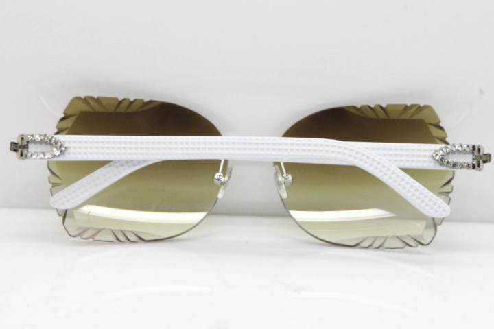 Cartier Rimless T8200762 Big Diamond White Aztec Arms Sunglasses In Gold Brown Lens