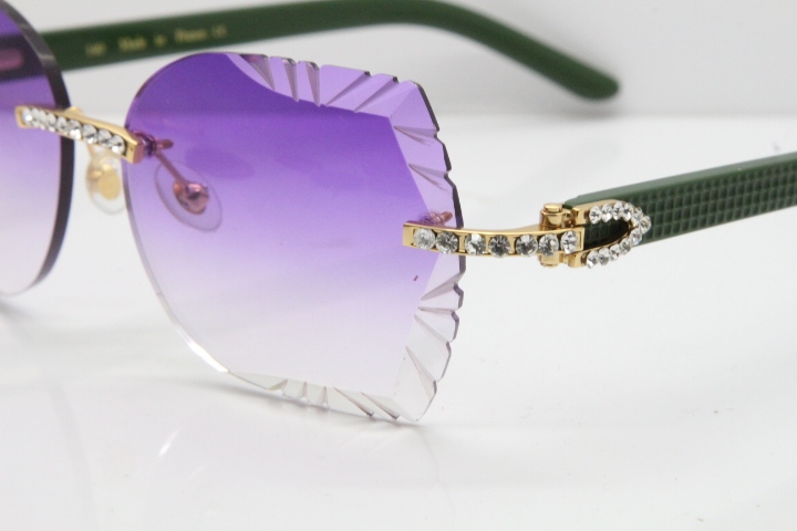 Cartier Rimless T8200762 Big Diamond Green Aztec Arms Sunglasses In Gold Purple Lens