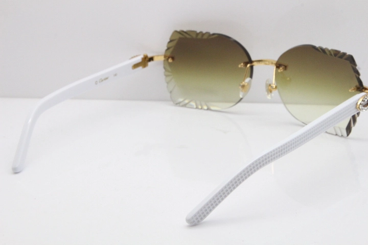 Cartier Rimless T8200762 Big Diamond White Aztec Arms Sunglasses In Gold Brown Lens