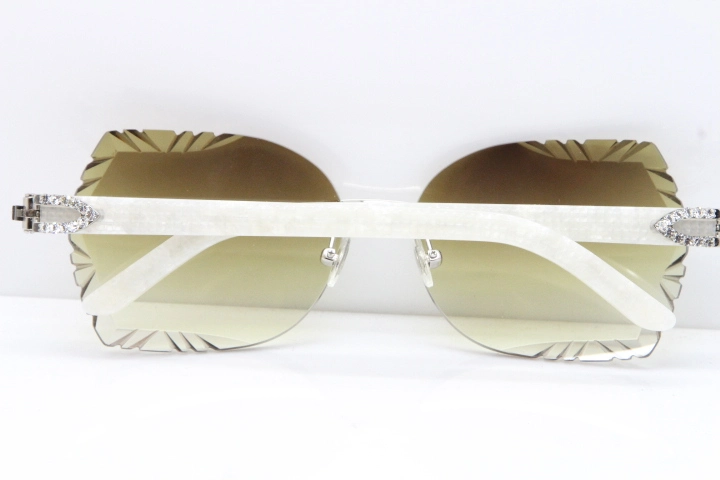 Cartier Rimless T8200762 Big Diamond Marble White Aztec Arms Sunglasses In Gold Brown Lens