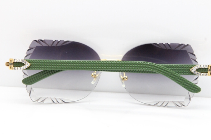 Cartier Rimless T8200762 Big Diamond Green Aztec Arms Sunglasses In Gold Gray Lens