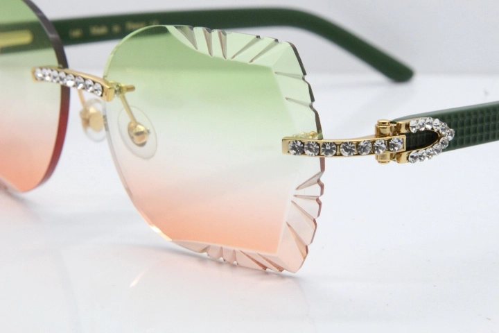 Cartier Rimless T8200762 Big Diamond Green Aztec Arms Sunglasses In Gold Green Brown Lens