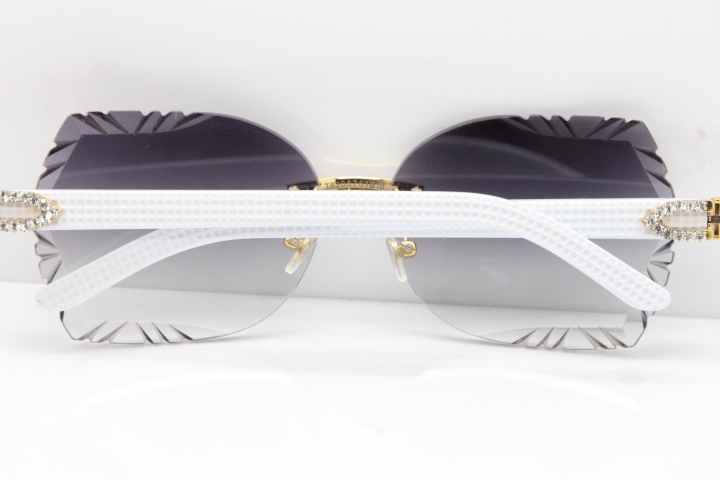 Cartier Rimless T8200762 Big Diamond White Aztec Arms Sunglasses In Gold Gray Lens