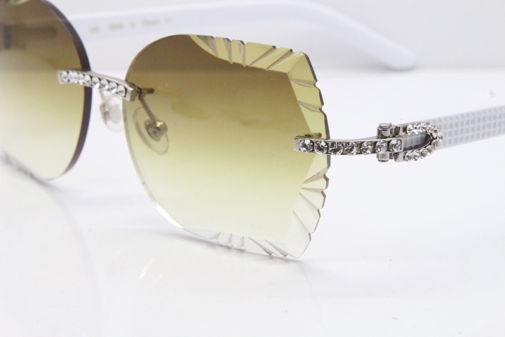 Cartier Rimless T8200762 Big Diamond White Aztec Arms Sunglasses In Gold Brown Lens