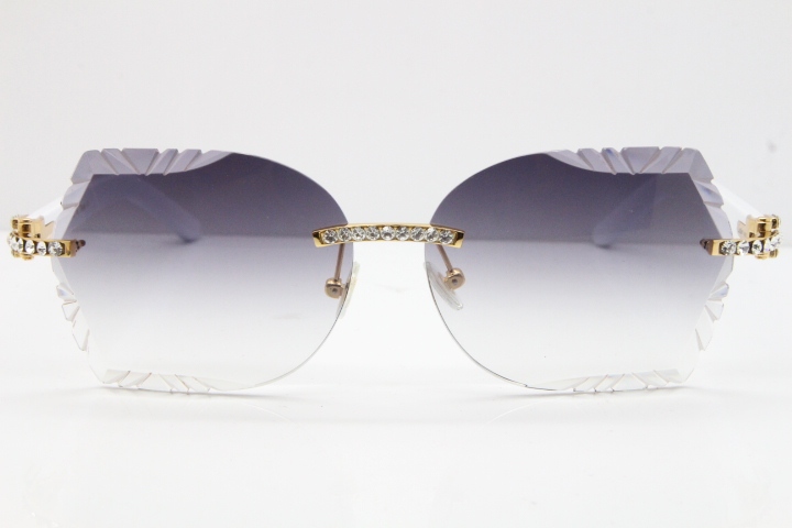 Cartier Rimless T8200762 Big Diamond White Aztec Arms Sunglasses In Gold Gray Lens