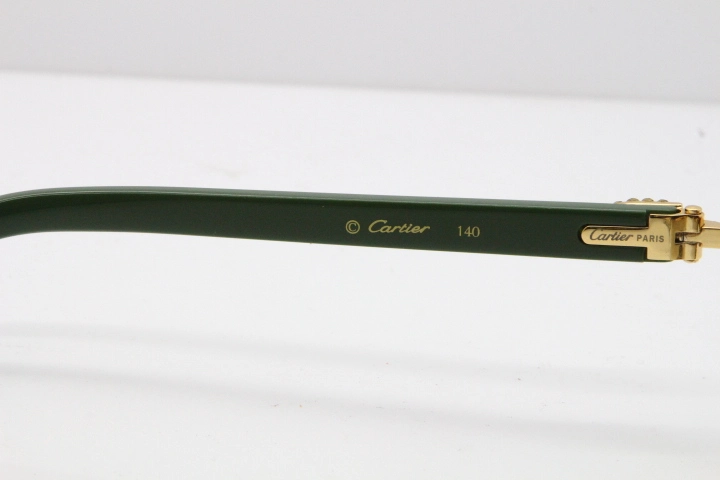 Cartier Rimless T8200762 Big Diamond Green Aztec Arms Sunglasses In Gold Brown Lens