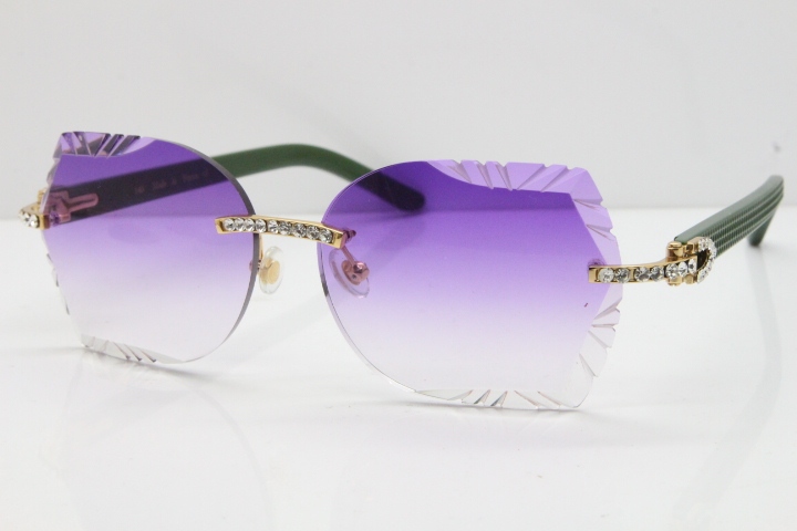 Cartier Rimless T8200762 Big Diamond Green Aztec Arms Sunglasses In Gold Purple Lens