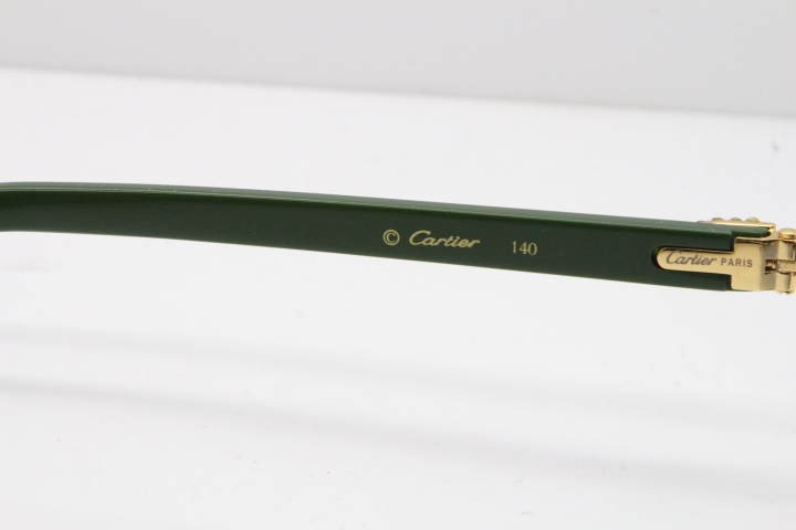 Cartier Rimless T8200762 Big Diamond Green Aztec Arms Sunglasses In Gold Blue Lens