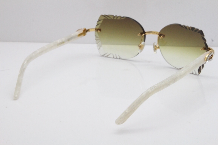 Cartier Rimless T8200762 Big Diamond Marble White Aztec Arms Sunglasses In Gold Brown Lens