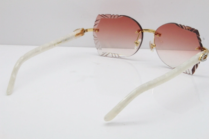 Cartier Rimless T8200762 Big Diamond Marble White Aztec Arms Sunglasses In Gold Red Lens