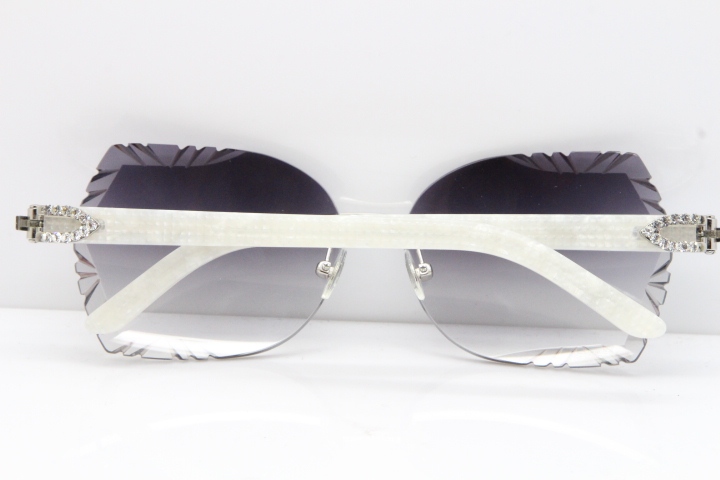 Cartier Rimless T8200762 Big Diamond Marble White Aztec Arms Sunglasses In Gold Gray Lens
