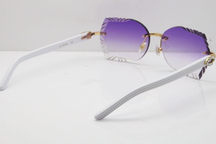 Cartier Rimless T8200762 Big Diamond White Aztec Arms Sunglasses In Gold Purple Lens