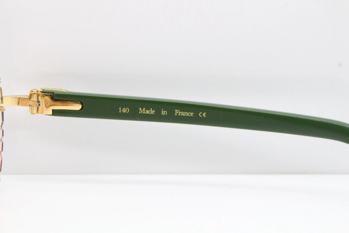 Cartier Rimless T8200762 Big Diamond Green Aztec Arms Sunglasses In Gold Green Brown Lens