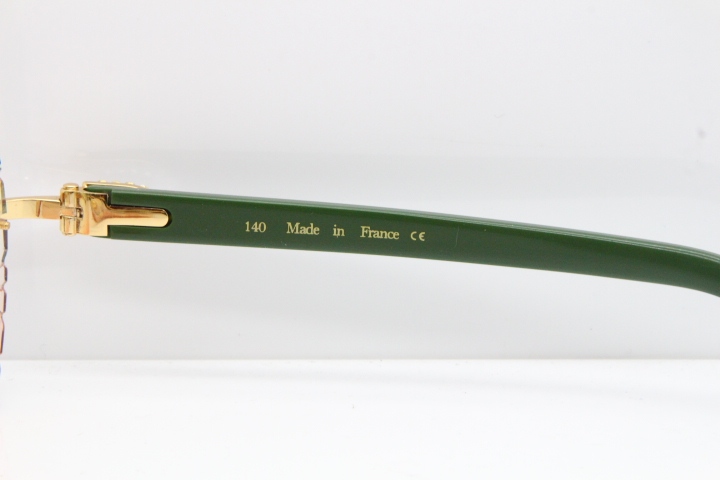 Cartier Rimless T8200762 Big Diamond Green Aztec Arms Sunglasses In Gold Green Brown Lens