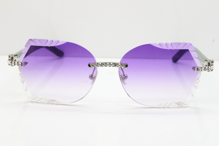 Cartier Rimless T8200762 Big Diamond Green Aztec Arms Sunglasses In Gold Purple Lens